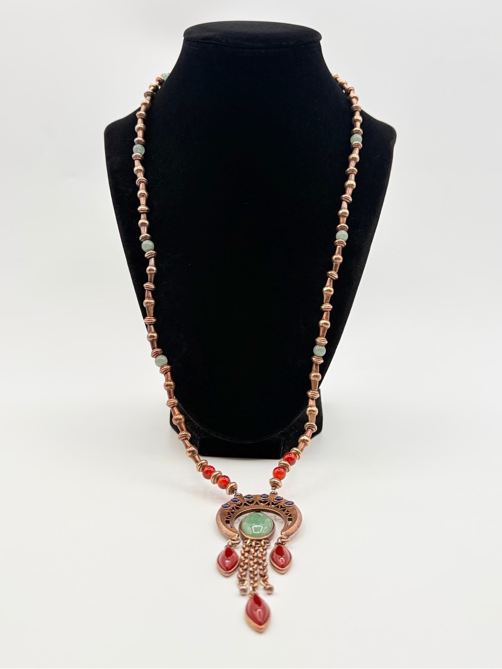 Alex Nicole Red & Green Pendant Necklace – Gold Tone Statement Jewelry